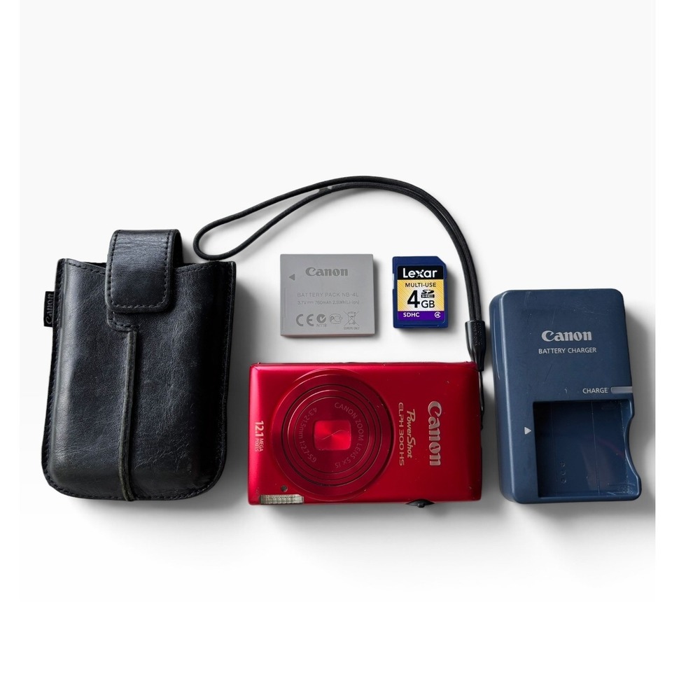 Canon PowerShot ELPH 300 HS 12.1MP Digital Camera Red Bundle Charger Case 4GB SD